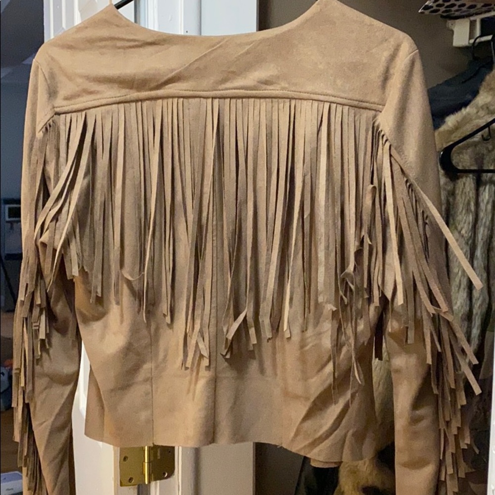 Camel fringe blazer
